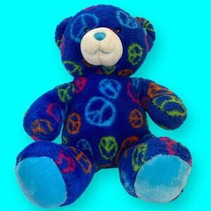 Build A Bear Workshop Blue Peace Sign Teddy Bear Plush 17"